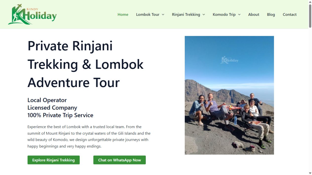 Tampilan homepage Kindy Holiday