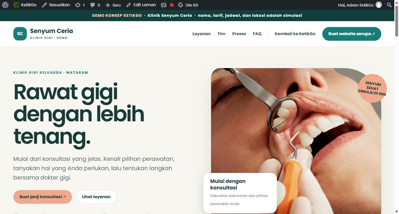 Tangkapan layar demo website Klinik Gigi Senyum Ceria