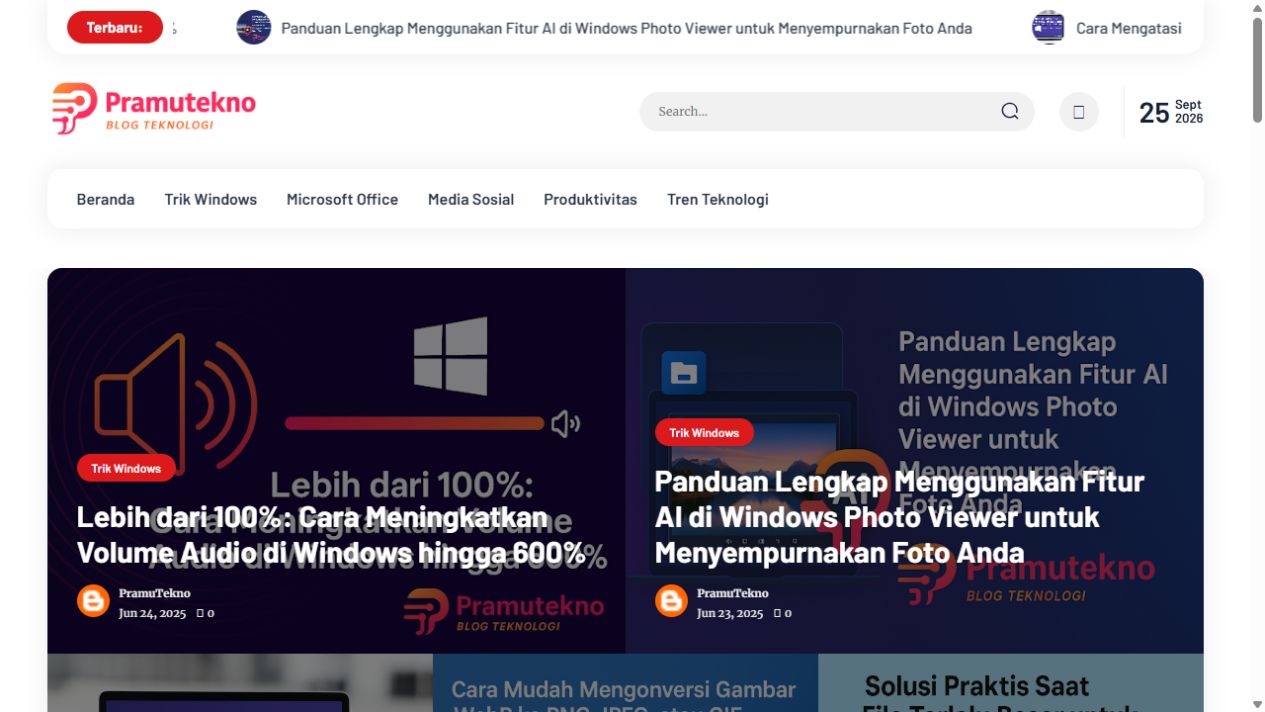 Tampilan homepage Pramutekno